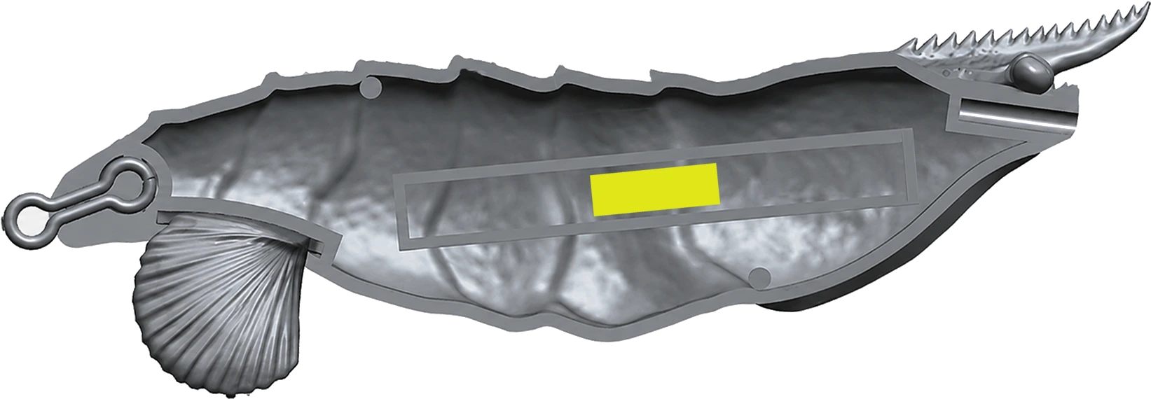 Cutaway render of the TAFROS jig with the internal weight shifted along its channel