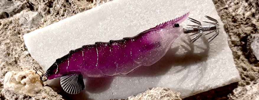 Rigged Tafros lure in the Amethyst Phantom colourway